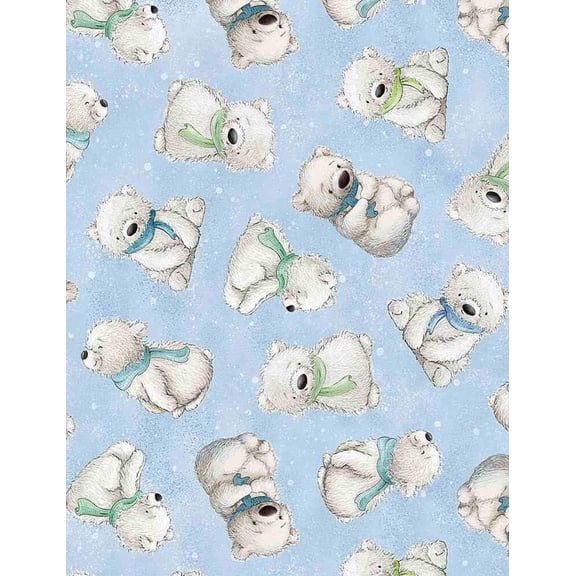 Arctic Night Tossed Polar Bear Sky Cotton Fabric