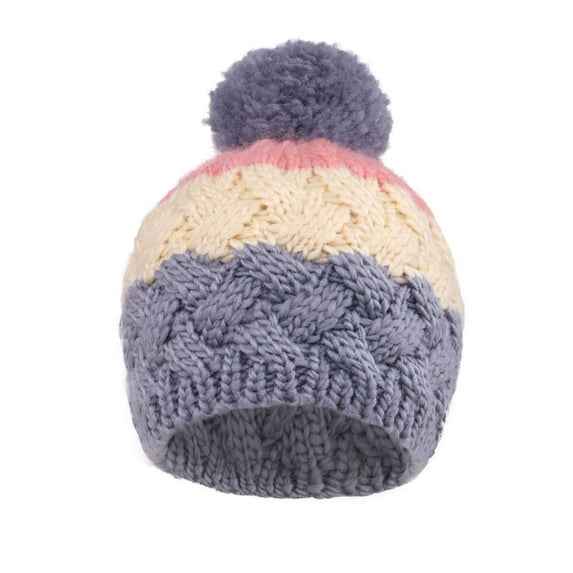 Arctic Paw Boys' Knit Beanie Chunky Knit Beanie with Yarn Pompom,Grey/Cream/Pink