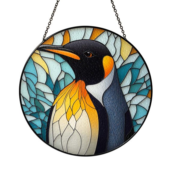 Arctic Penguin Glass Suncatcher for Window, Wildlife Inspired Decor, Playful Hanging Ornament