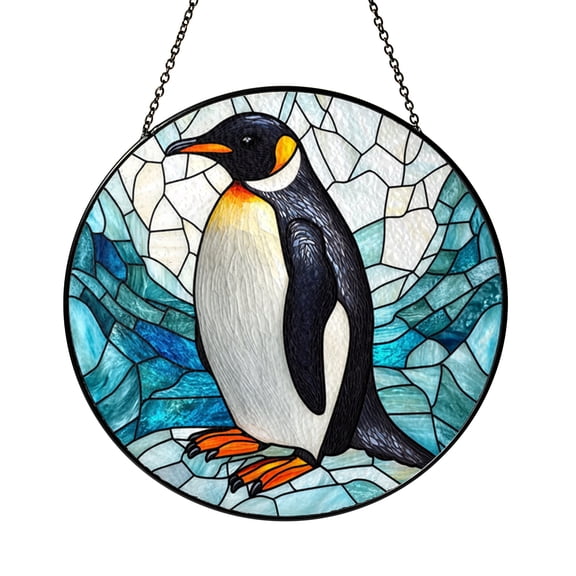 Arctic Penguin Scene Stained Glass Window Hanging Art