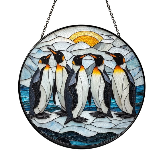 Arctic Penguin Window Hanging – Stained Glass Style Nature Decor