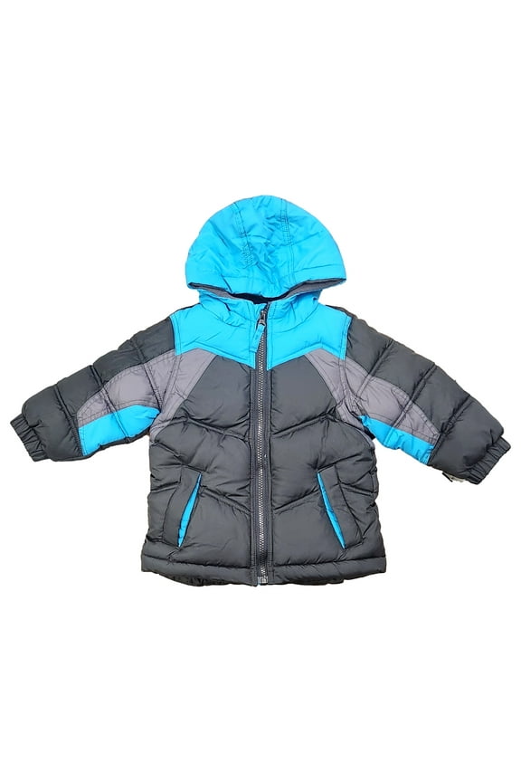 Infant Boys Gray & Blue Coat Jacket With Fleece Lined Hood 24M