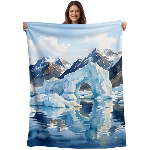 Arctic Sea Blanket Soft Cozy Warm Throw Blanket for Couch, Plush Fuzzy Flannel Blankets for Sofa, Coastal Light Blue Natural Bridge Nature Bed Blankets Lightweight Gifts for Women, 30"x40"