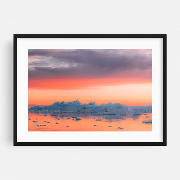 Arctic Serenity - Greenland Photography Sunset Seascape Nature Scenic Ocean Winter Black Framed Wall Art Print 24 x 36 inches