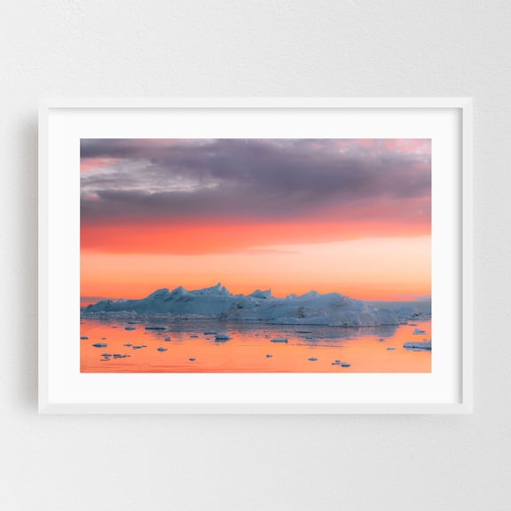 Arctic Serenity - Greenland Photography Sunset Seascape Nature Scenic Ocean Winter White Framed Wall Art Print 5 x 7 inches