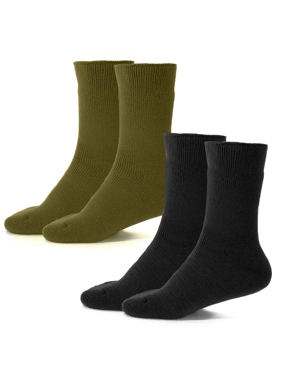 Men and Women Thermal Winter Fleeced Lined Heat Socks (Black/Olive, 10-13, 2 Pack)