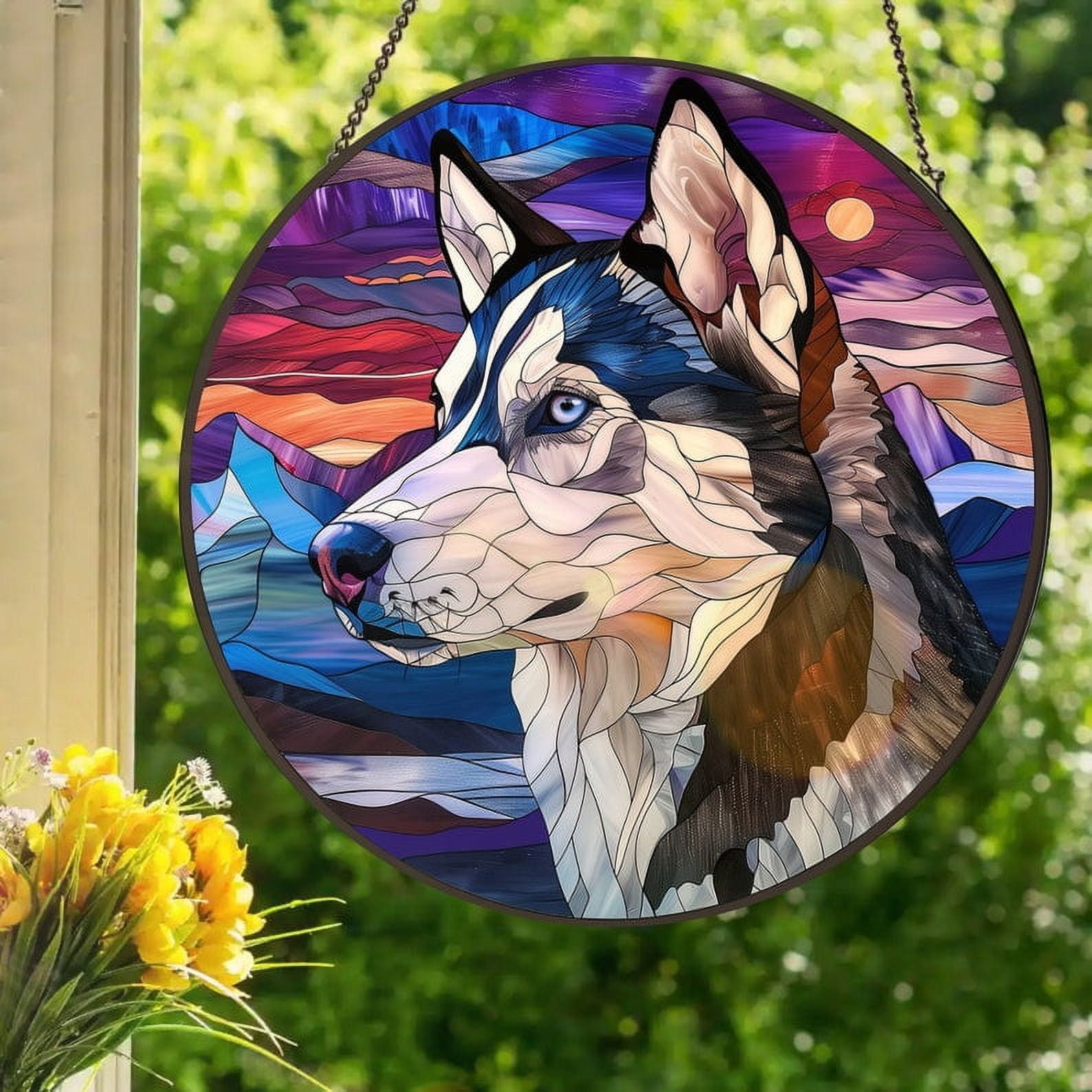 Curated visual reference: Fresh Look at Arctic Sunset Pup Stained Glass Style Wall Or Window Hanging
