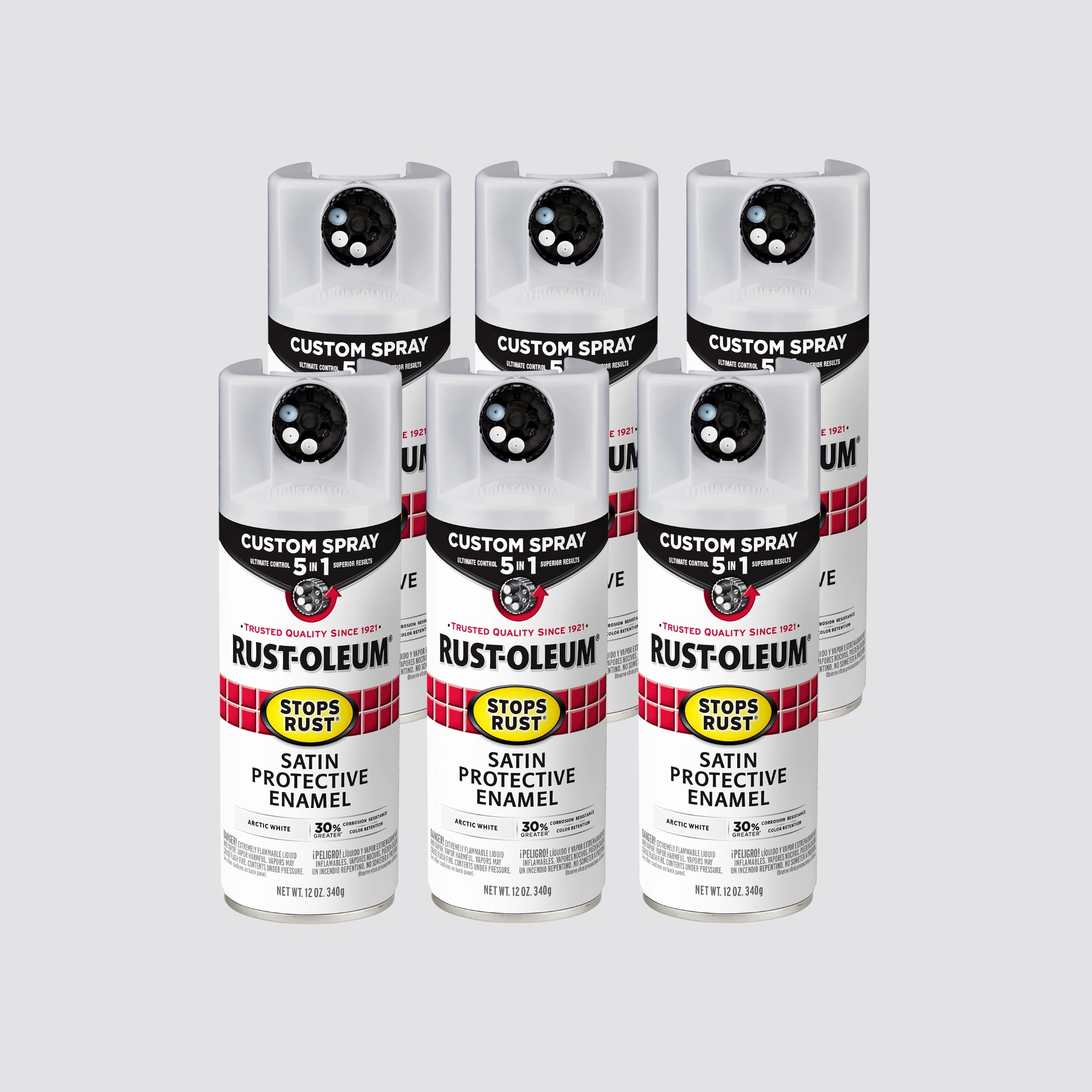 6 Pack, Arctic White, Rust-Oleum Stops Rust Custom Spray 5 in 1