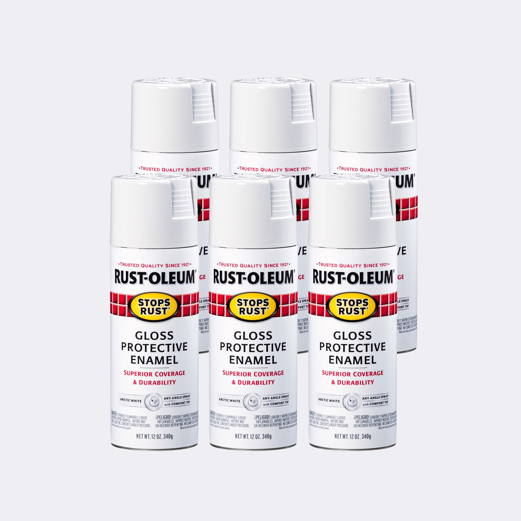 Arctic White, Rust-Oleum Stops Rust Gloss Protective Enamel Spray Paint, 12 oz, 6 Pack