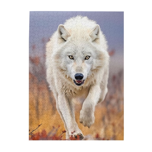 Arctic White Wolf Charge 500-Piece Wooden Jigsaw Puzzle for Adults, Fun & Challenging Family Brain-Teaser, Perfect Home Decor & Gift