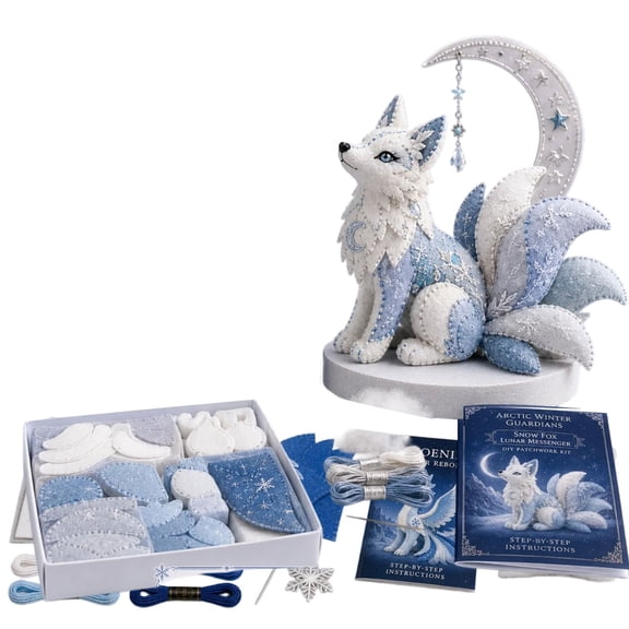 Arctic Winter Guardians DIY Patchwork Felt Sewing Kit for Beginners,Pre-Cut Fabric 3D Mythical Ice Dragon Snow Fox Stuffed Animal Craft Set,Calming Handmade DIY Hobby Kit for Home Decor & Unique Gift
