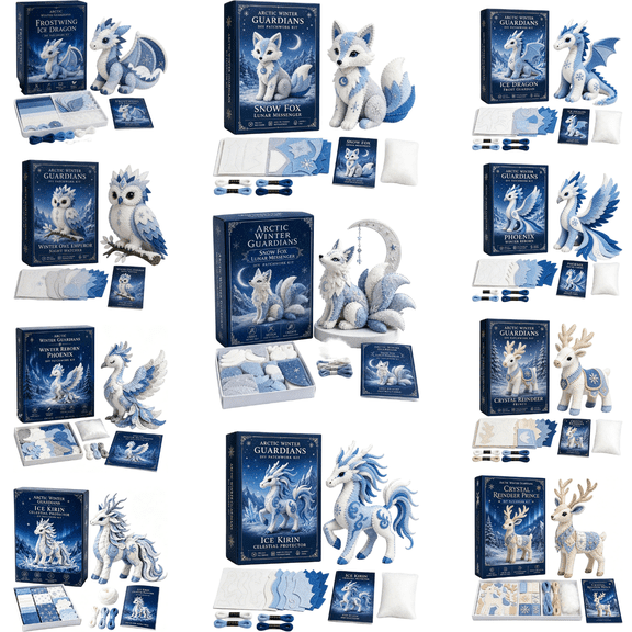 Arctic Winter Guardians DIY Patchwork Kit for Beginners, Felt Animal Sewing Kit, 3D Stuffed Mythical Creature Pre-Cut Handmade Craft Kit Winter Home Decor & Creative Christmass Gift E