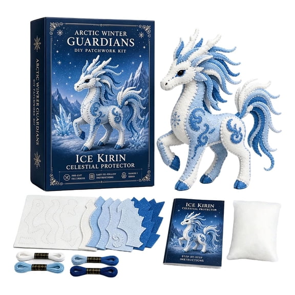 Arctic Winter Guardians DIY Patchwork Kit - Big Ice Kirin - Felt Animal Sewing Kit for Beginners, 3D Stuffed Animals Mythical Creature, Pre-Cut Handmade Craft Kit for Home Decor & Creative Gift