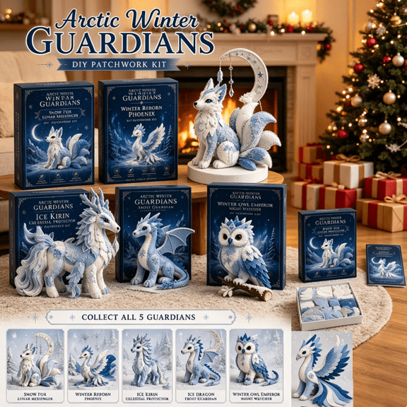 Arctic Winter Guardians DIY Patchwork Kit, Complete 3D Patchwork Set with Polar Creatures, Adult Hobby Decor.