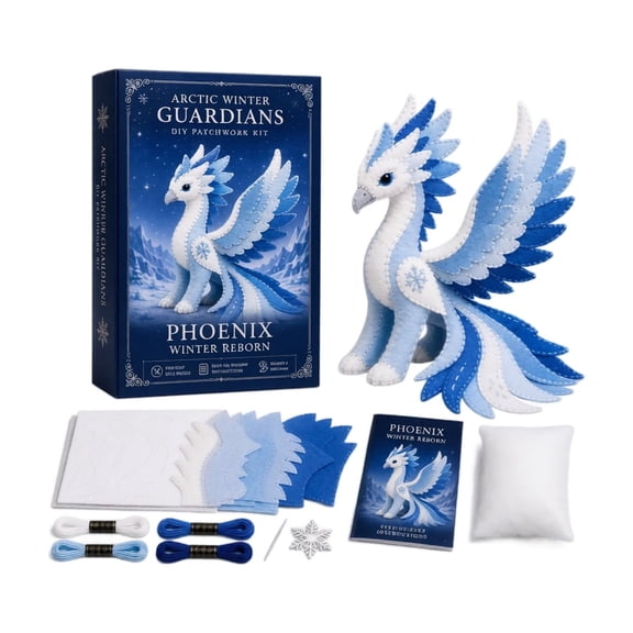 Arctic Winter Guardians DIY Patchwork Kit – Fantasy 3D Felt Animal Sewing Kit with Pre-Cut Materials, Handmade Polar Mythical Creature Craft for Beginners, Home Decor Novelty