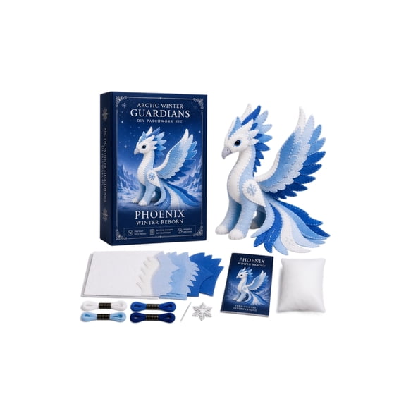 Arctic Winter Guardians DIY Patchwork Kit – Fantasy 3D Felt Animal Sewing Kit with Pre-Cut Materials, Handmade Polar Mythical Creature Craft for Beginners, Home Decor Novelty