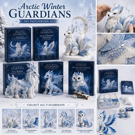 Arctic Winter Guardians DIY Patchwork Kit, Felt Animal Sewing Craft Kit for Adults, 3D Fantasy Plush Making.