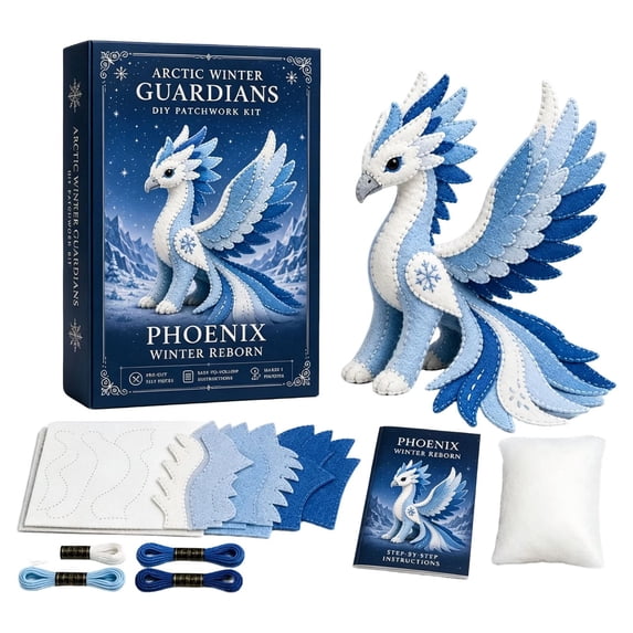 Arctic Winter Guardians DIY Patchwork Kit, Felt Animal Sewing Felt for Beginners, Pre-Cut Handmade 3D Stuffed Animals Mythical Creature Craft Kit for Home Decor & Creative Gift