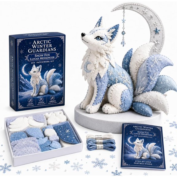 Arctic Winter Guardians DIY Patchwork Kit, Felt Animal Sewing Kit for Beginners, 3D Polar Mythical Creature Plush, Pre-Cut Handmade Craft for Home Decor & Gift (#A)