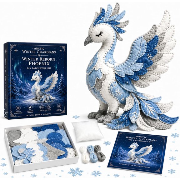 Arctic Winter Guardians DIY Patchwork Kit, Felt Animal Sewing Kit for Beginners, 3D Polar Mythical Creature Plush, Pre-Cut Handmade Craft for Home Decor & Gift (#G)