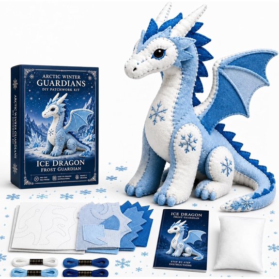 Arctic Winter Guardians DIY Patchwork Kit, Felt Animal Sewing Kit for Beginners, 3D Polar Mythical Creature Plush, Pre-Cut Handmade Craft for Home Decor & Gift (#J)