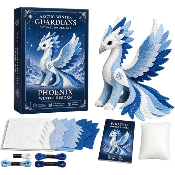 Arctic Winter Guardians DIY Patchwork Kit, Felt Animal Sewing Kit for Beginners, 3D Stuffed Animals Mythical Creature, Pre-Cut Handmade Craft Kit for Home Decor & Creative Gift (#F)