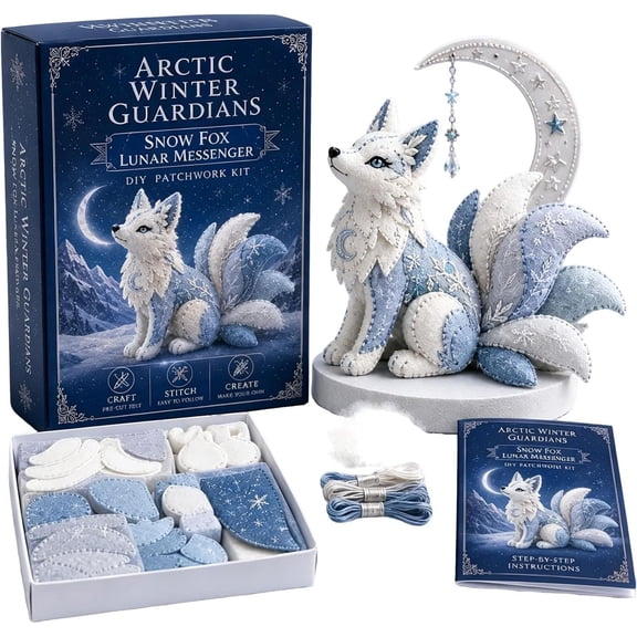 Arctic Winter Guardians DIY Patchwork Kit, Felt Animal Sewing Kit for Beginners, Mythical Creature Sewing Kit with Pre-Cut Materials, Handmade Felt Craft Kit for Home Decor & Creative Gift WWSOGQH
