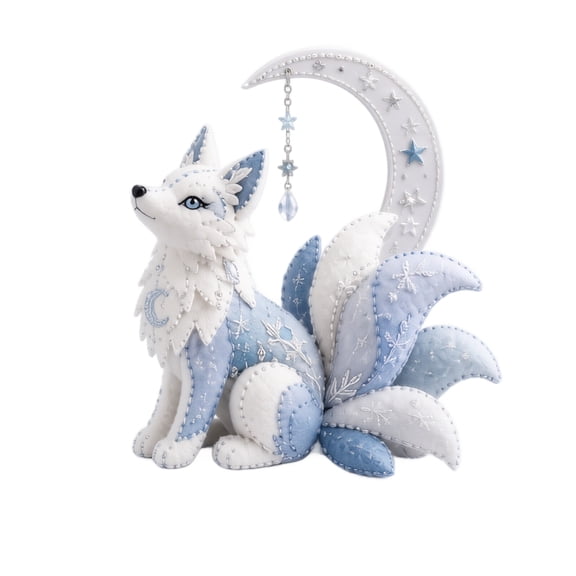 Arctic Winter Guardians DIY Patchwork Kit,Felt Sewing Kit for Beginners,11 Mythical Sea Creatures Plush,Pre-Cut Handmade Craft Kit for Home Decor & Creative Gift (A:Moon Fox)