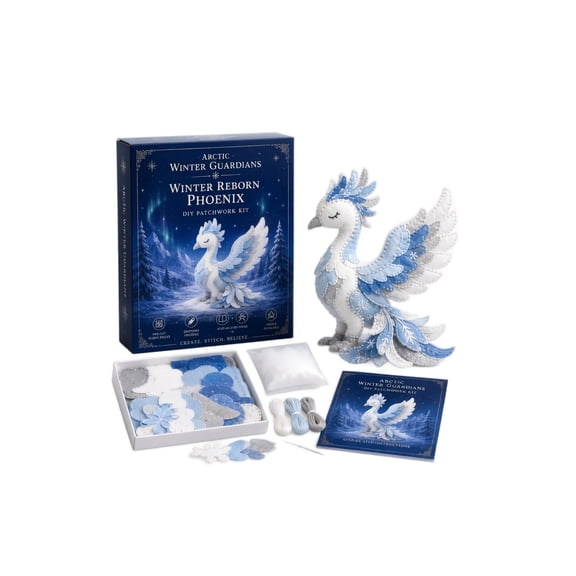 Arctic Winter Guardians DIY Patchwork Kit,Felt Sewing Kit for Beginners,11 Mythical Sea Creatures Plush,Pre-Cut Handmade Craft Kit for Home Decor & Creative Gift (B:Aurora Phoenix)