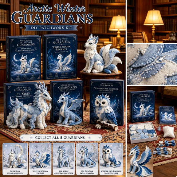 Arctic Winter Guardians DIY Patchwork Kit, Handmade 3D Felt Creature Set, All-Inclusive Adult DIY Box.