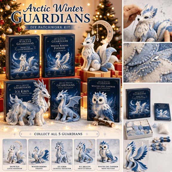 Arctic Winter Guardians DIY Patchwork Kit, Premium Felt 3D Sewing Set for Adult Hobbyists, Exquisite Creature.
