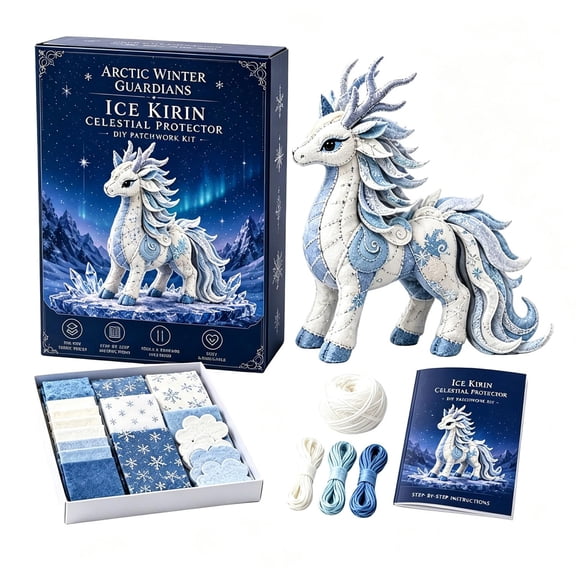 Arctic Winter Guardians DIY Patchwork Kit - Small Ice Kirin - Felt Animal Sewing Kit for Beginners, 3D Stuffed Animals Mythical Creature, Pre-Cut Handmade Craft Kit for Home Decor & Creative Gift