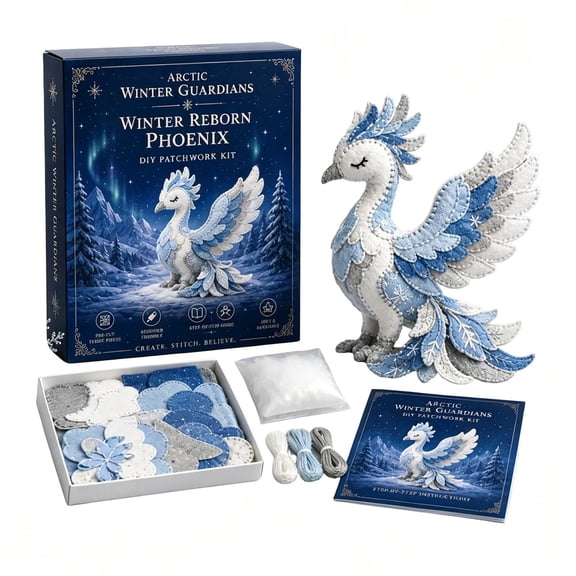 Arctic Winter Guardians DIY Patchwork Kit - Small Phoenix - Felt Animal Sewing Kit for Beginners, 3D Stuffed Animals Mythical Creature, Pre-Cut Handmade Craft Kit for Home Decor & Creative Gift