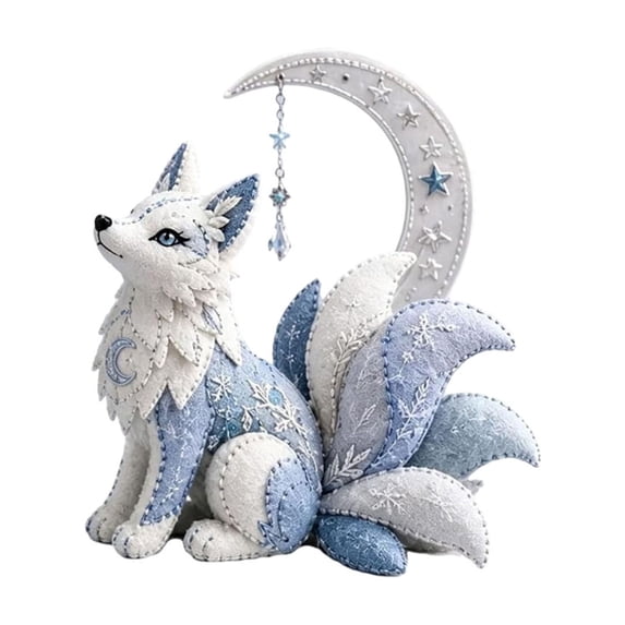 Arctic Winter Guardians DIY Patchwork Kit - Snow Fox with Moon - Felt Animal Sewing Kit for Beginners, 3D Stuffed Animals Mythical Creature, Pre-Cut Handmade Craft Kit for Home Decor & Creative Gift