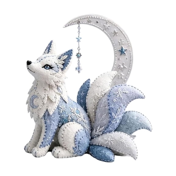 Arctic Winter Guardians DIY Patchwork Kit - Snow Fox with Moon - Felt Animal Sewing Kit for Beginners, 3D Stuffed Animals Mythical Creature, Pre-Cut Handmade Craft Kit for Home Decor & Creative Gift
