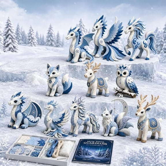 Arctic Winter Guardians DIY Sewing Kit, Felt Mythical Creature Patchwork Craft for Beginners, Cozy Handmade Home Decor Gift