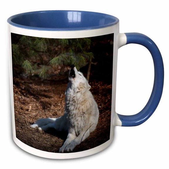 3drose, Arctic Wolf Howling, 15oz Two-tone Blue Mug
