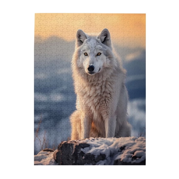Arctic Wolf Mountain Snow Sunset 500-Piece Wooden Jigsaw Puzzle for Adults, Fun & Challenging Family Brain-Teaser, Perfect Home Decor & Gift
