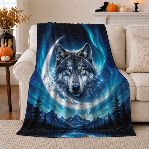Arctic Wolf With Wolf And Snowy Pines Snowy Pine Forest Serene Wildlife Art Wildlife Lovers Winter Wilderness Scene Warm Flannel Blanket, Christmas Gift for Cabin and Lodge Home Decor