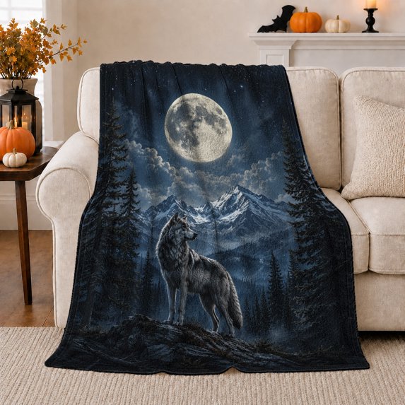 Arctic Wolf With Wolf And Snowy Pines Snowy Pine Forest Serene Wildlife Art Wildlife Lovers Winter Wilderness Scene Warm Flannel Blanket, Christmas Gift for Cabin and Lodge Home Decor