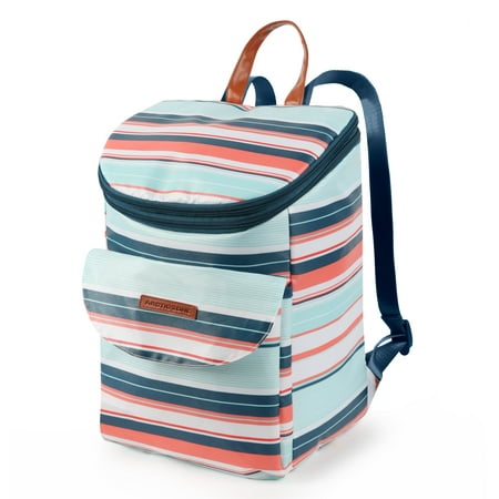 Arctic Zone 24 Can Backpack Cooler with Microban Lining, Blue/Coral/White Lake Stripes