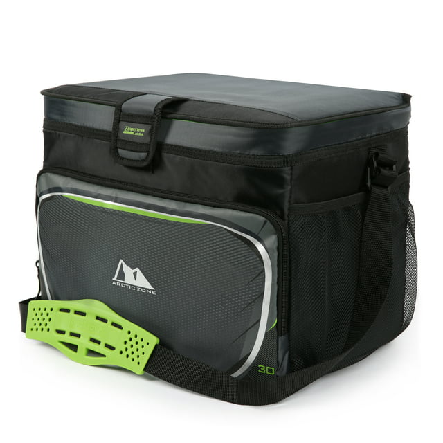 Arctic Zone 30 cans Zipperless Soft Sided Cooler with Hard Liner, Black and Green