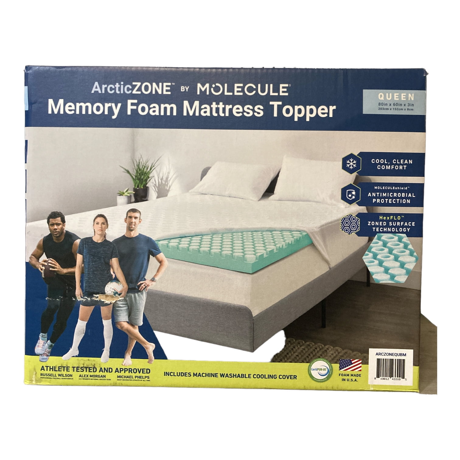 Arctic Zone By Molecule 3" Thick Memory Foam Mattress Topper, White Queen