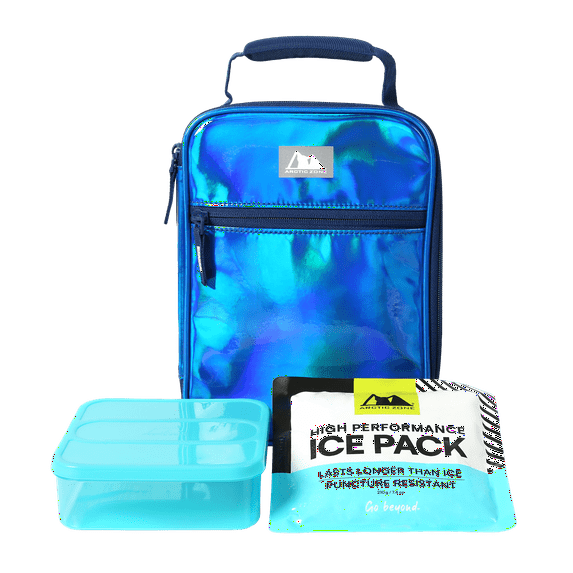 Arctic Zone Chrome Lunch Box Combo with Ice Pack and Sandwich Container - Midnight Blue