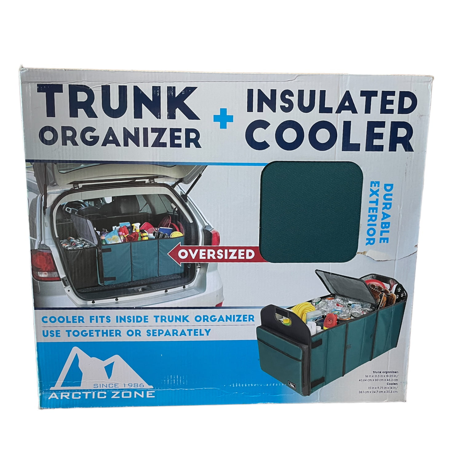 Arctic Zone Collapsible Trunk Organizer with Insulated Cooler, Teal