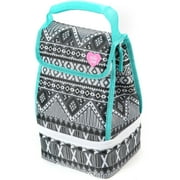 Arctic Zone Dual Compartment Lunch Bag Plus with Microban  Protected Easy Clean Lining, Black and White Aztec