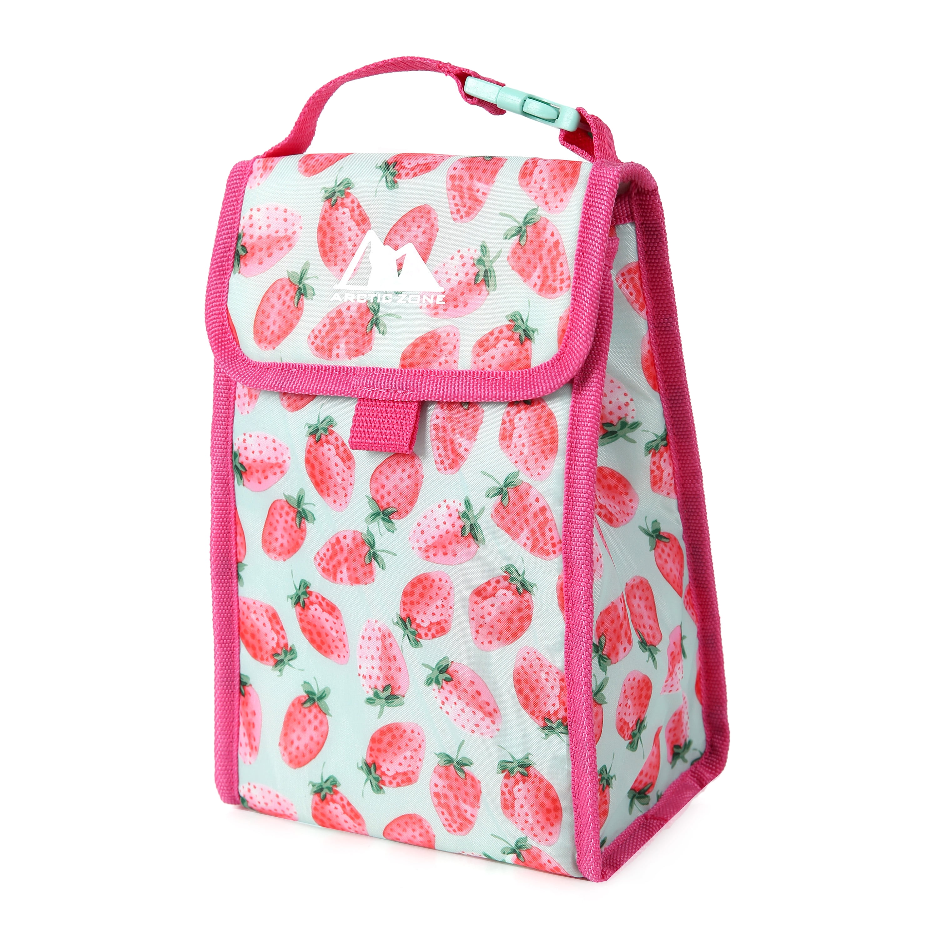 Arctic Zone Foldable Reusable Lunch Sack with Microban Protected Lining Strawberry Print
