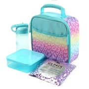 Arctic Zone Lunch Box Combo with Ice Pack, Water Bottle, and Sandwich Container, Rainbow Leopard