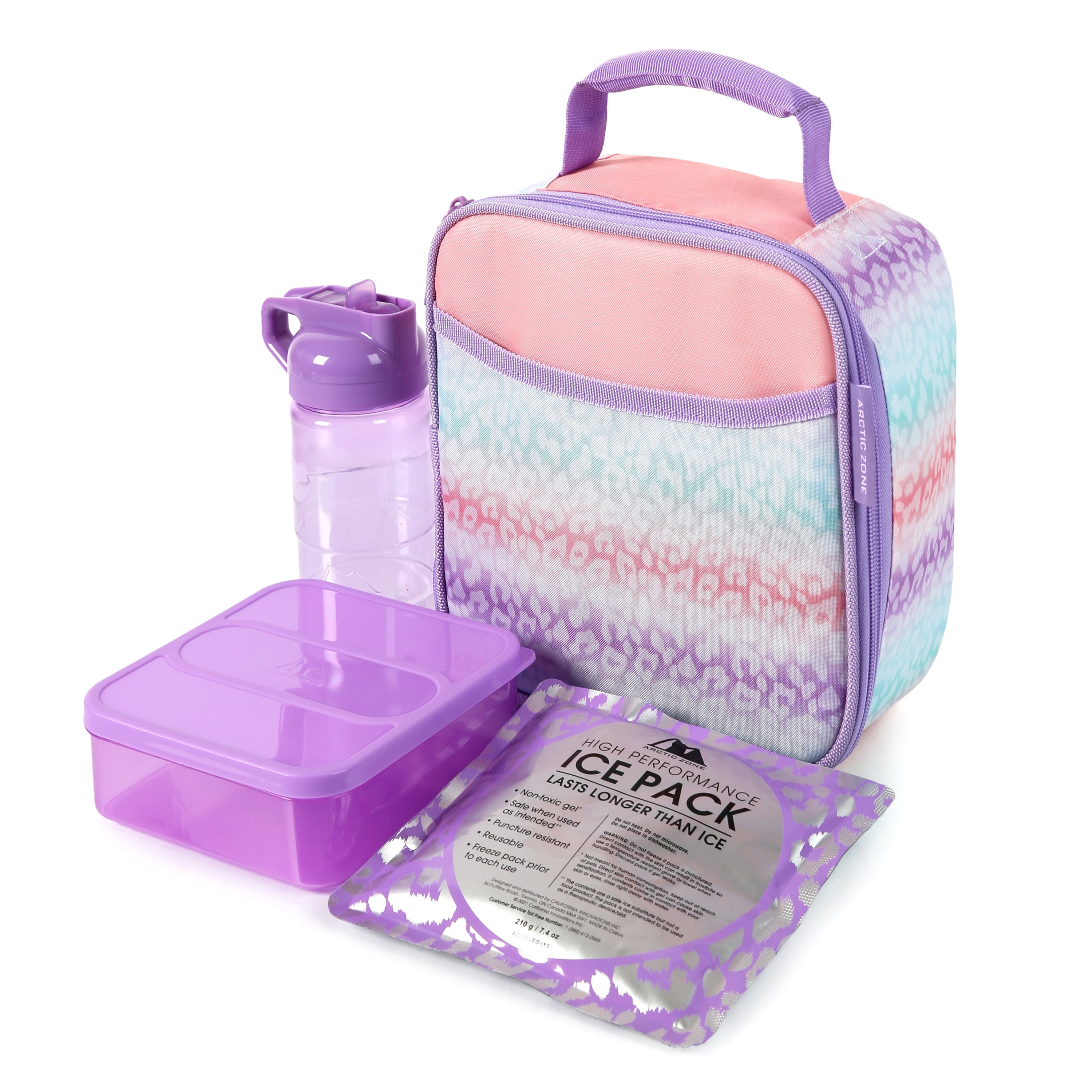 Arctic Zone Reusable Lunch Box Combo Kit with Accessories, Leopard Print 