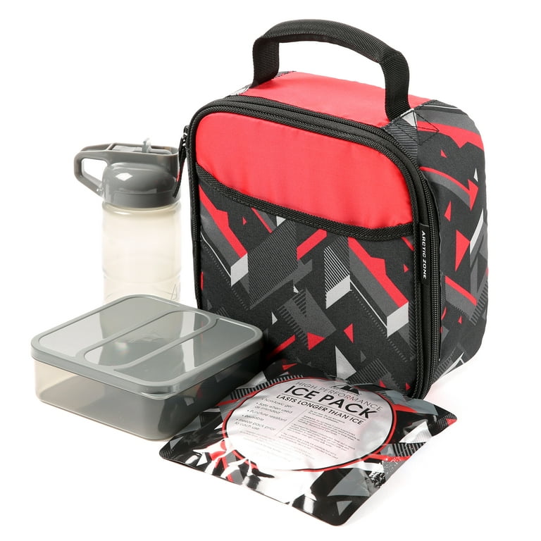 Arctic Zone Tesseract Gray Red Lunchbox Combo Includes food container water bottle and ice pack Walmart